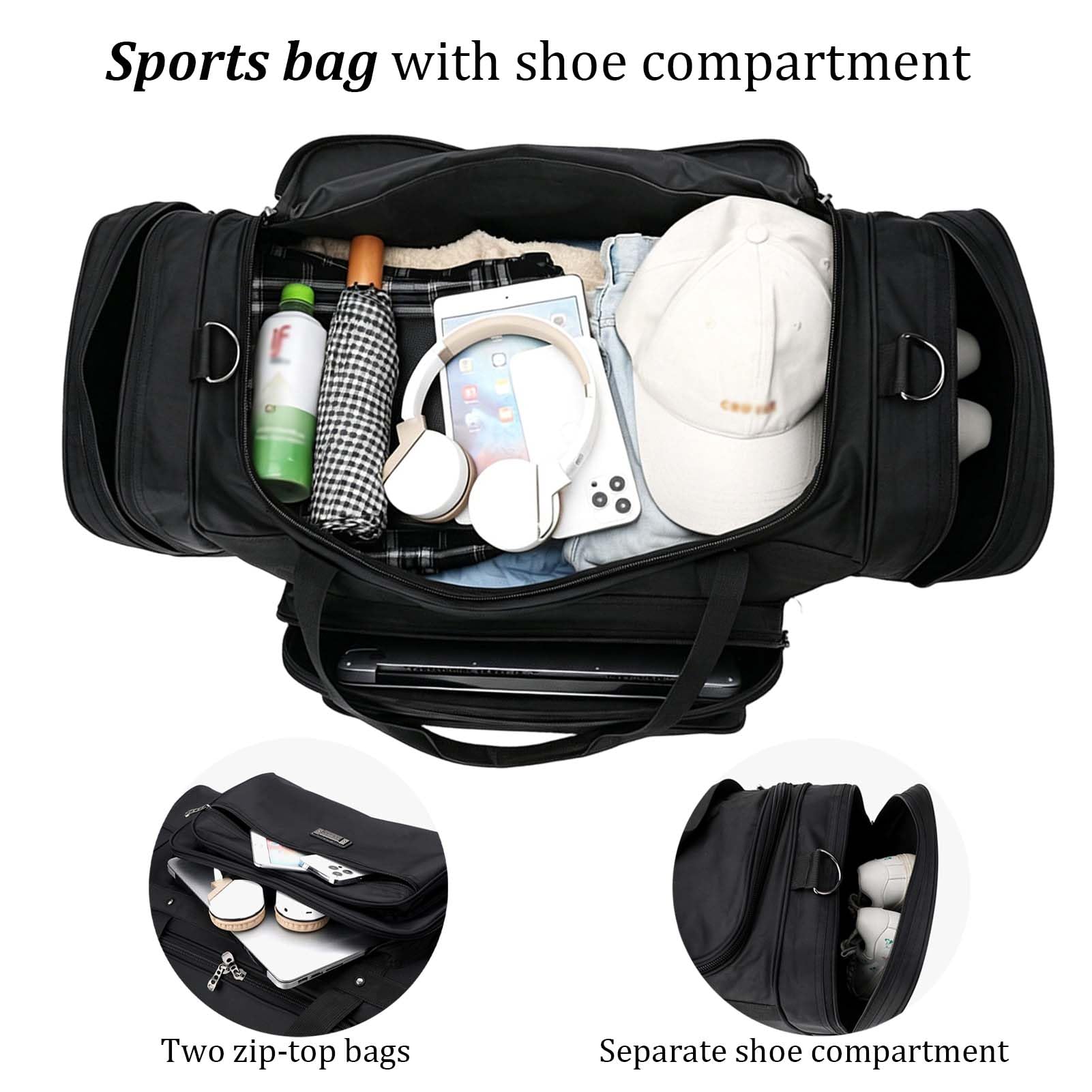 40L/70L Borsone Da Viaggio Borsone Palestra Borsa Sport Gym Travel Duffel Bag Borse Sportive Fitness Mare Cabin Bagaglio A Mano Impermeabile Grande Pieghevole con Scomparto Scarpe (Verde, Piccolo)