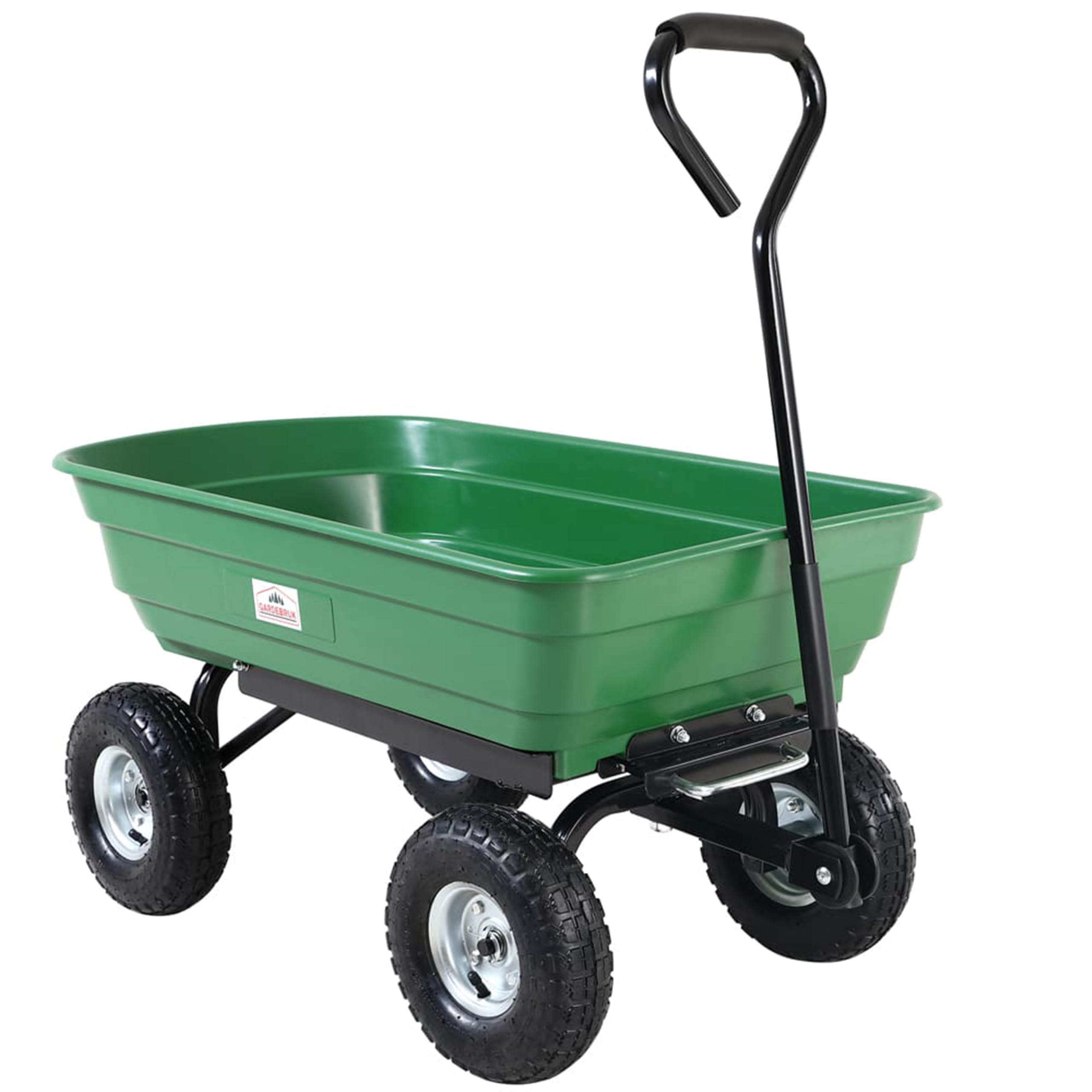 GARDEBRUK Carretilla de Jardín 75L | Basculante, Carga 300Kg, 4 Ruedas Neumáticas, Llantas Acero, Eje Dirección, Asa Acolchada, Marco Acero, Cubeta Plástico