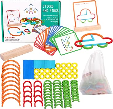 Smart Sticks, Wooden Sticks and Rings Puzzle Game, Boost Creativity, Imagination and Focus, Stay Away from Screens 1pcs