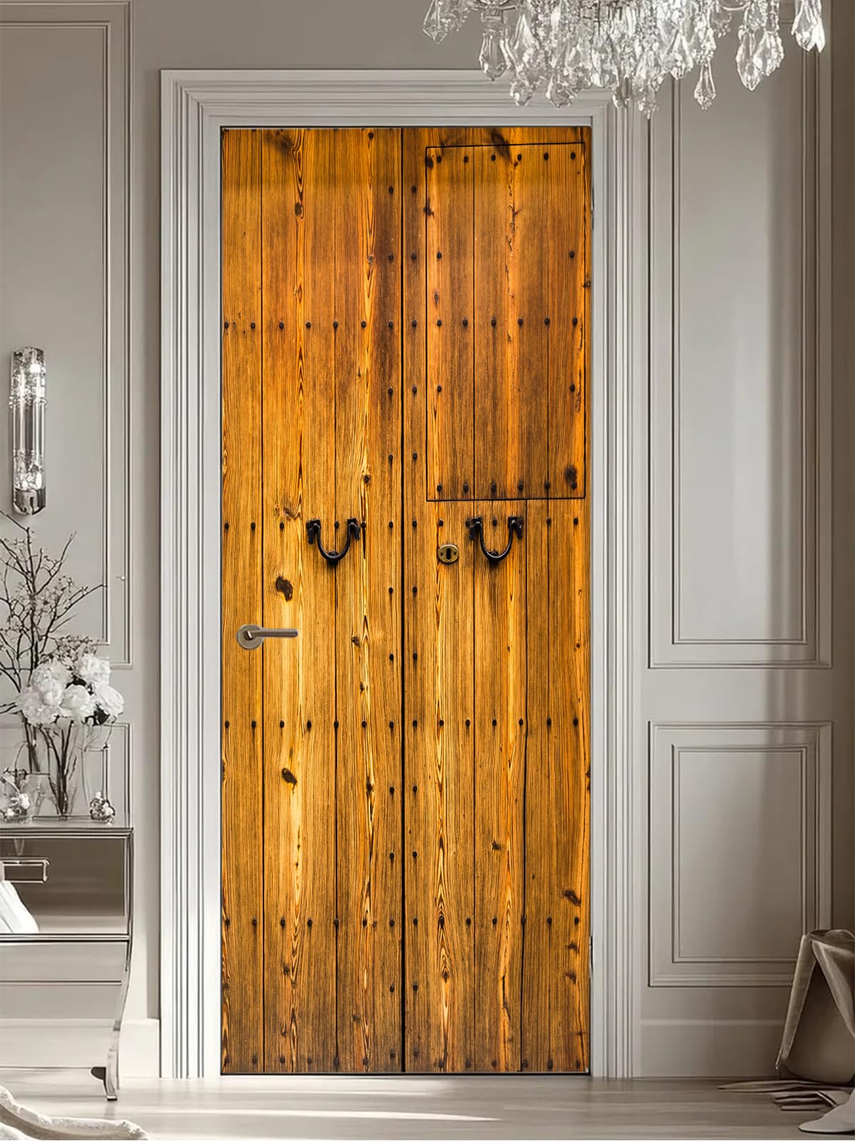 artfanke 3D Realistic Wooden Pattern Door Sticker Peel and Stick 30.3"x78.7"- Self-Adhesive Retro Wood Door Murals Wallpaper - Wall Decal for Home