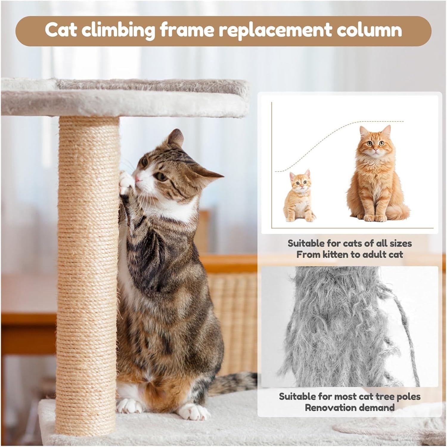 4Pcs Natural Sisal Scratching Post Replacement Poles