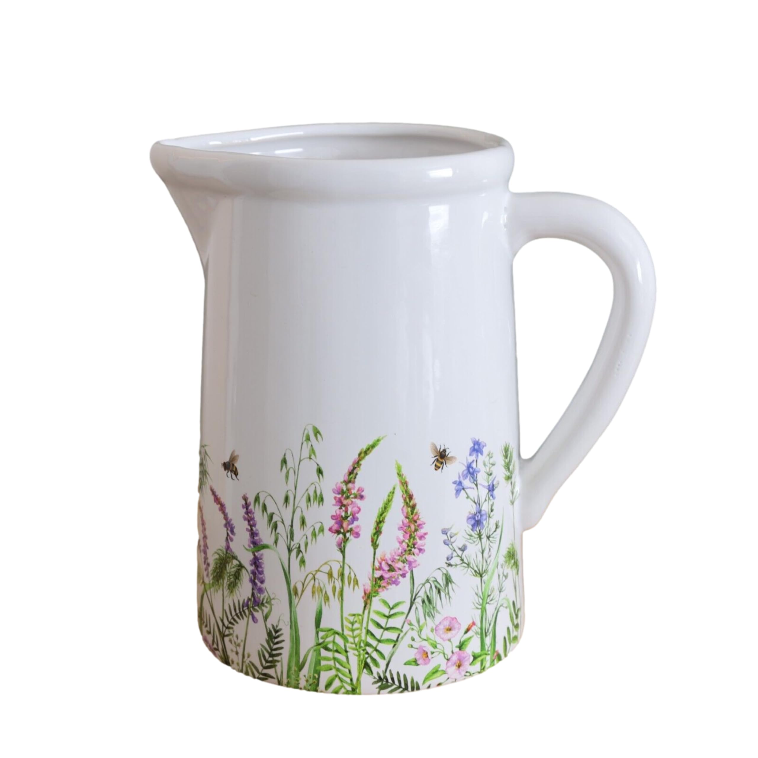 18cm White Meadow Bee Ceramic Decor Indoor Water Juice Jug Flowers Herbs Vase, Large - Image 2