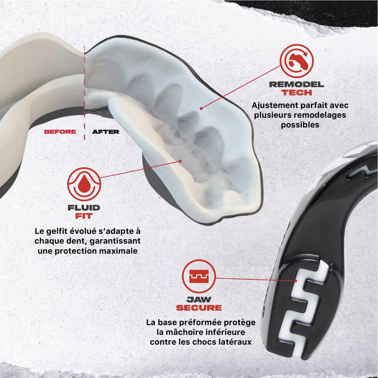 SAFEJAWZ Sport Protège-Dents/Gouttière Coque Dentaire Protege Dent. Protection intégrale pour Tous Les Sports, notamment Le Rugby, MMA, Hockey, Judo, Karate, Les Arts Martiaux et la Boxe