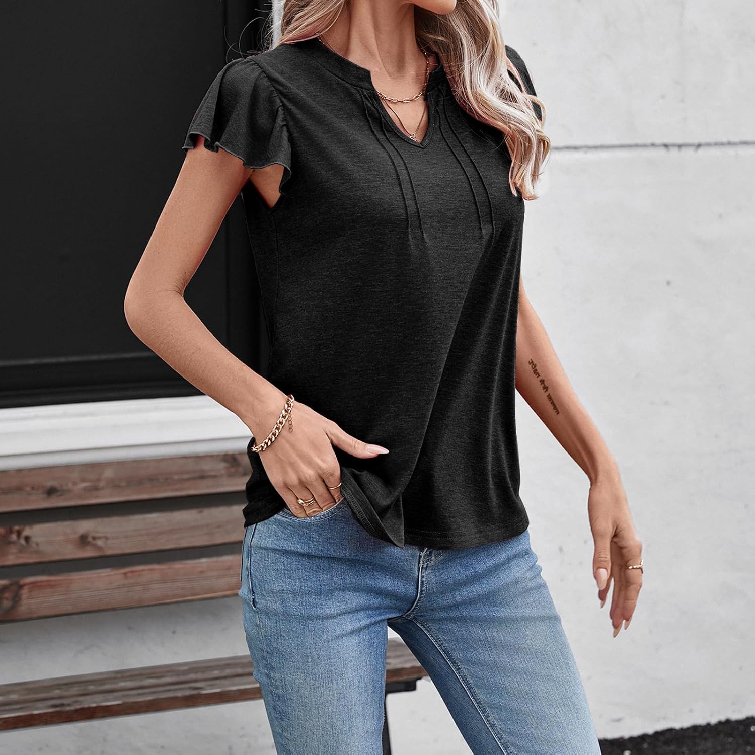 Womens Summer Tank Tops V Neck Waffle Knit Sleeveless Tunic Casual Loose Fit Blouses Shirt Clothes - Image 3
