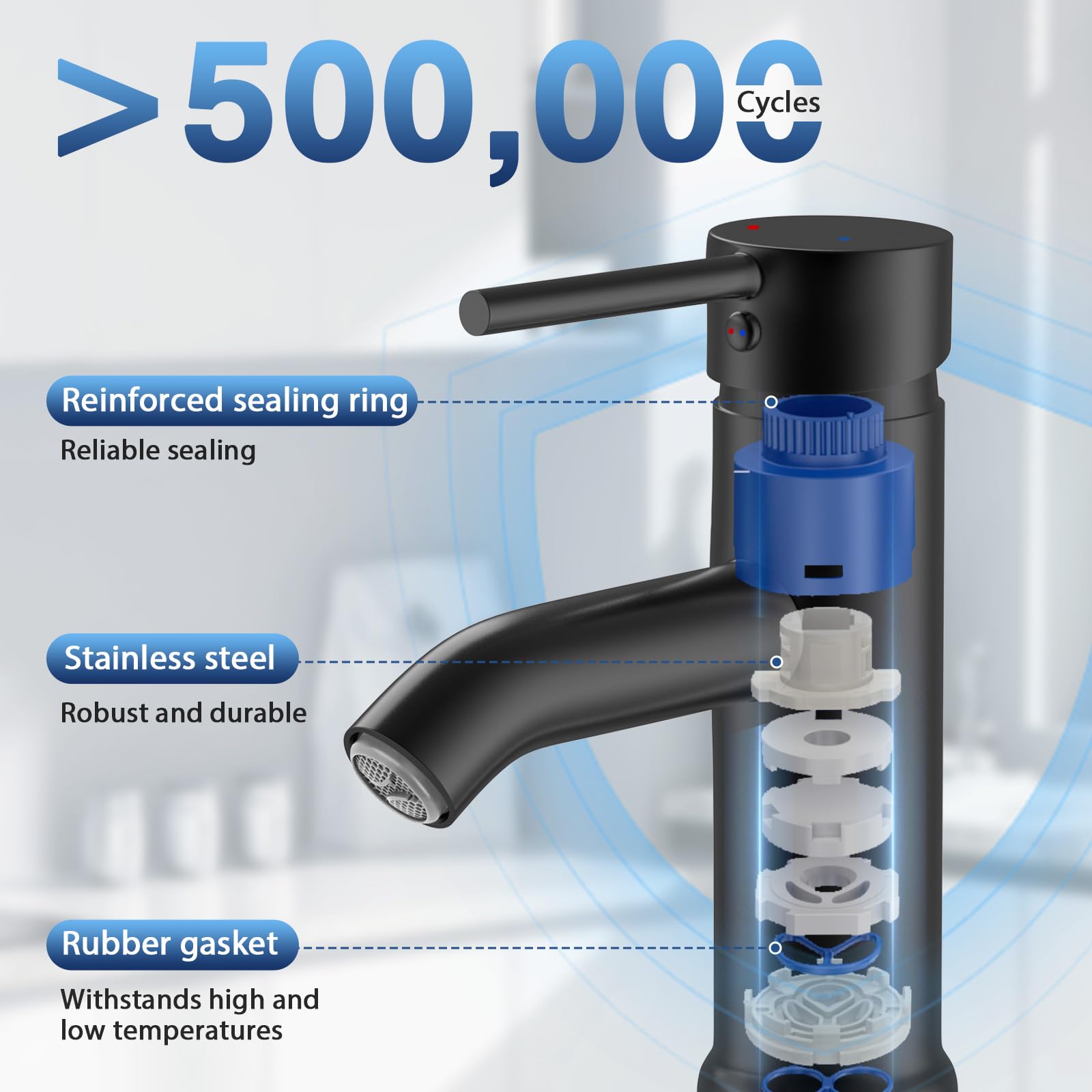 Rubinetto Bagno Lavabo, Miscelatore Lavabo Bagno Caldo e Freddo Regolabile, Rubinetto Lavandino Bagno in Acciaio Inox con Becco Altezza 8cm, Dotato di 2 Tubi Flessibili da 60 cm - G3/8