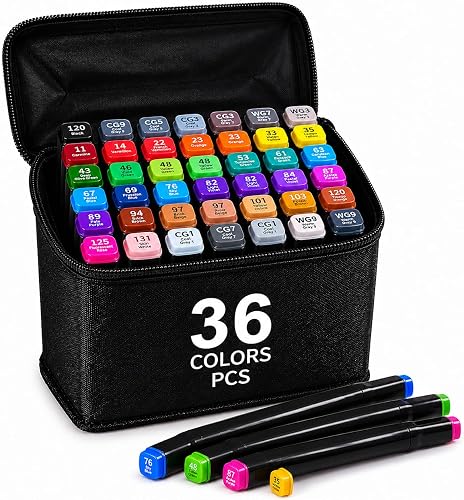36 Colors Dual Tips Permanent Sketch Art Markers Pens Set, Alchohol Markers for Kids Adults Coloring,Painting, Sketching, Illustrations