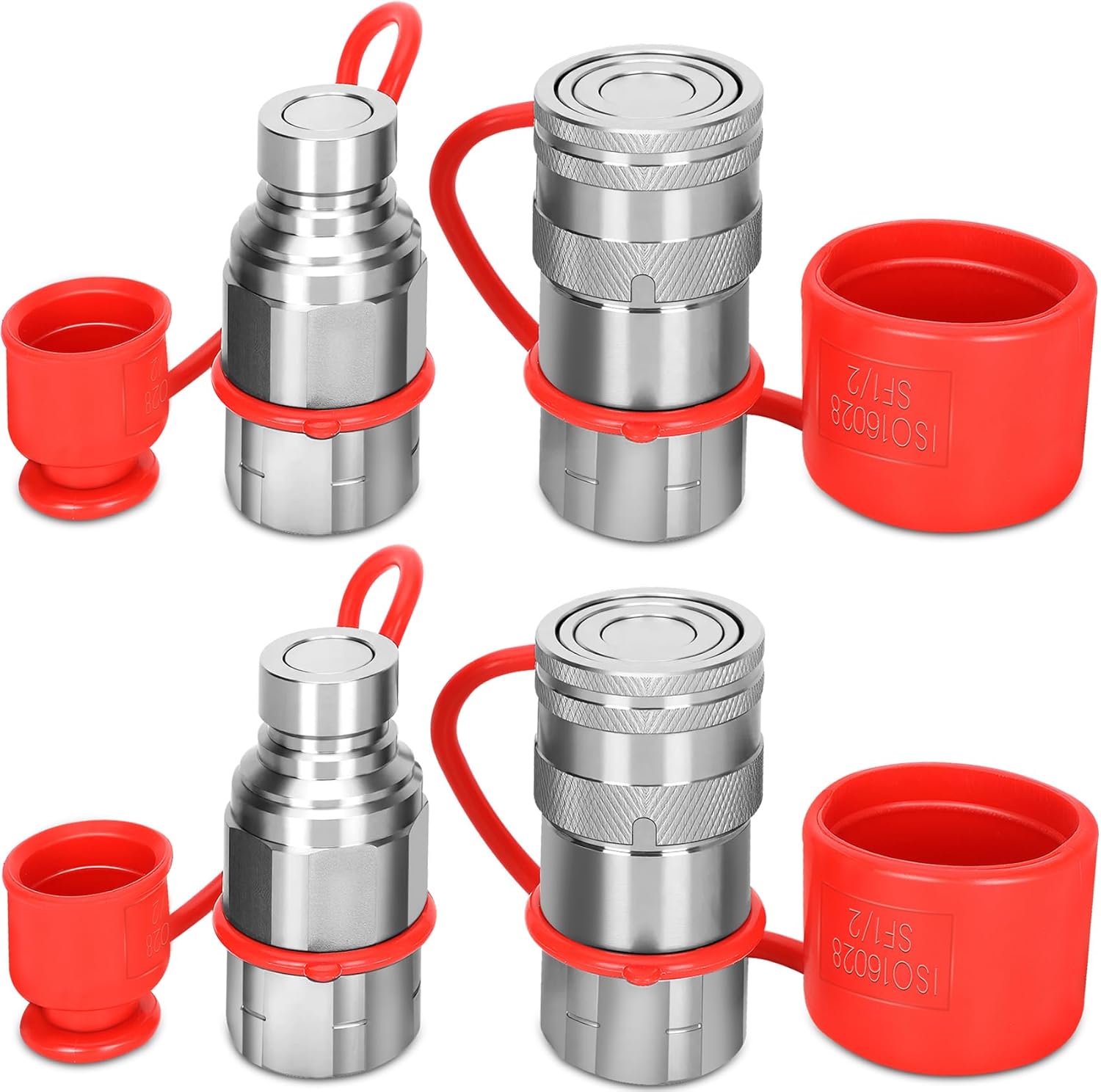 1/2’’ NPT Skid Steer Hydraulic Couplers,Skid Steer Quick Connect Fittings with 2PCS Dust Caps,Hydraulic Quick Connect with Most Models of Skid Steers Loaders, 2 Sets(ISO16028)