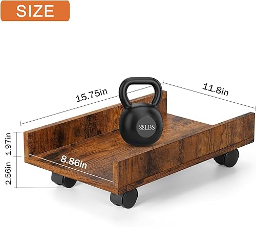 Miniatura 4 de melos Soporte de torre para computadora, juego de 2 carritos de computadora con lados, soporte de CPU de madera con 4 ruedas giratorias para debajo