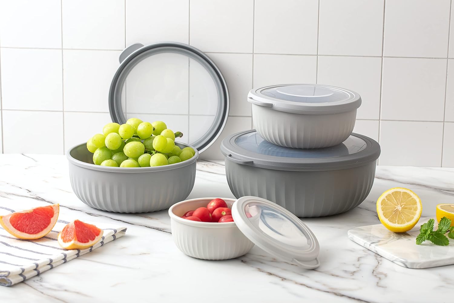 COOK WITH COLOR Prep Bowls with Lids- Wide and Deep Nesting Plastic Small Mixing Bowl Set with Lids, 8 Piece Set - Wide Bowls, Gray - Image 8