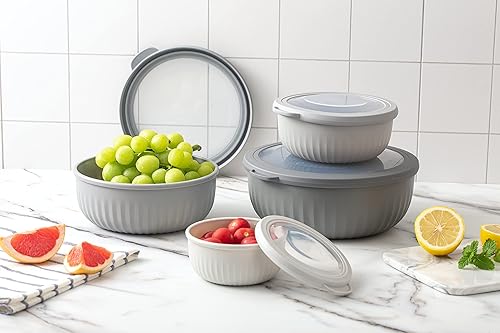 Vista 260 de COOK WITH COLOR - Juego de tazones de preparación profundos con tapas, para mezclar, de plástico, pequeños y apilables (color rosa/gris)