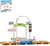 Vista 9 de PicassoTiles PTR02 - Azulejos magnéticos de dinosaurio con 8 imanes, juguetes de dinosaurio, 2 coches, letrero de calle, bloques de construcción