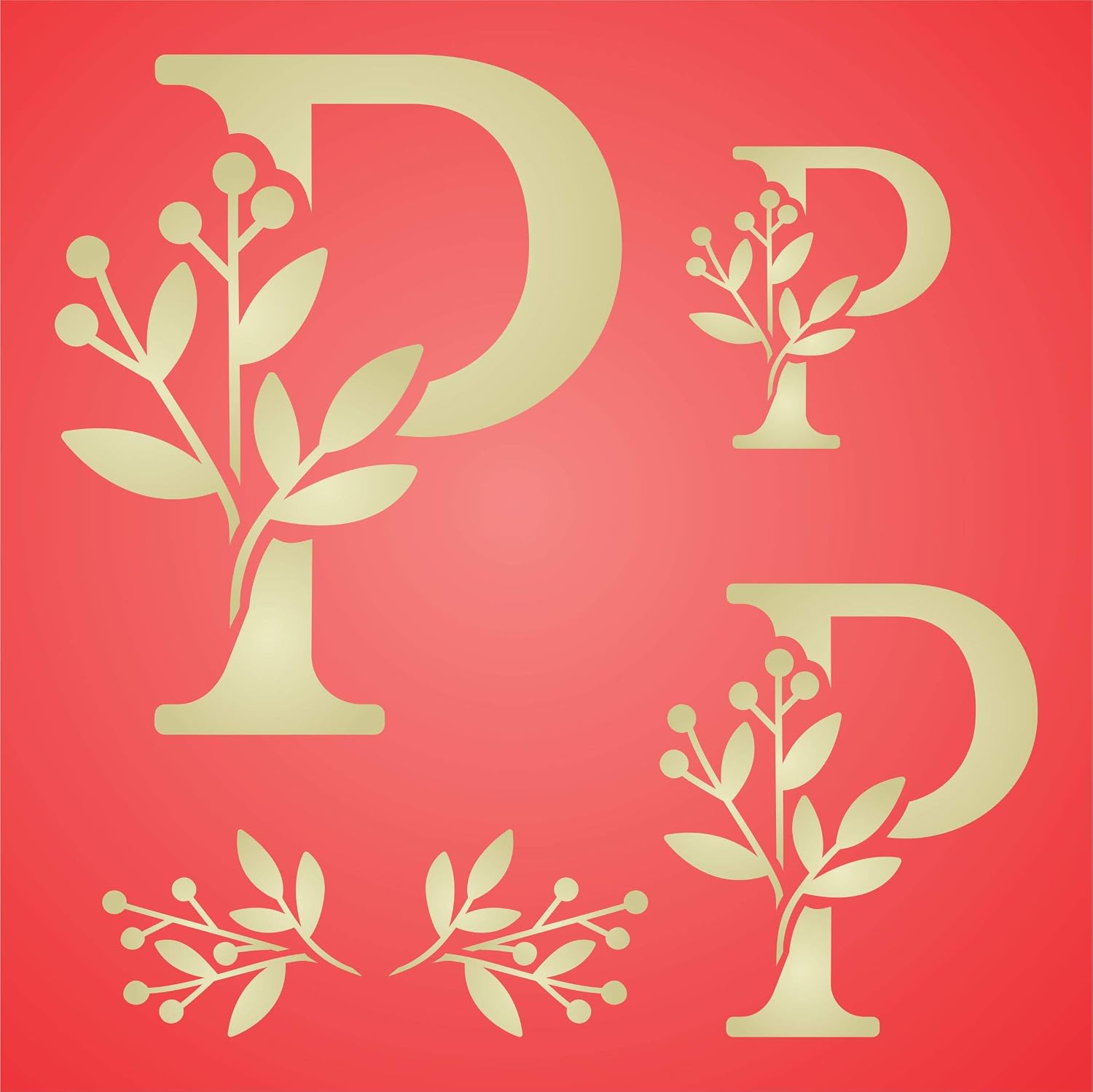 Flower Monogram P Stencil, 6.5 x 6.5 inch - Leaf Initial 3 Sizes on One Sheet