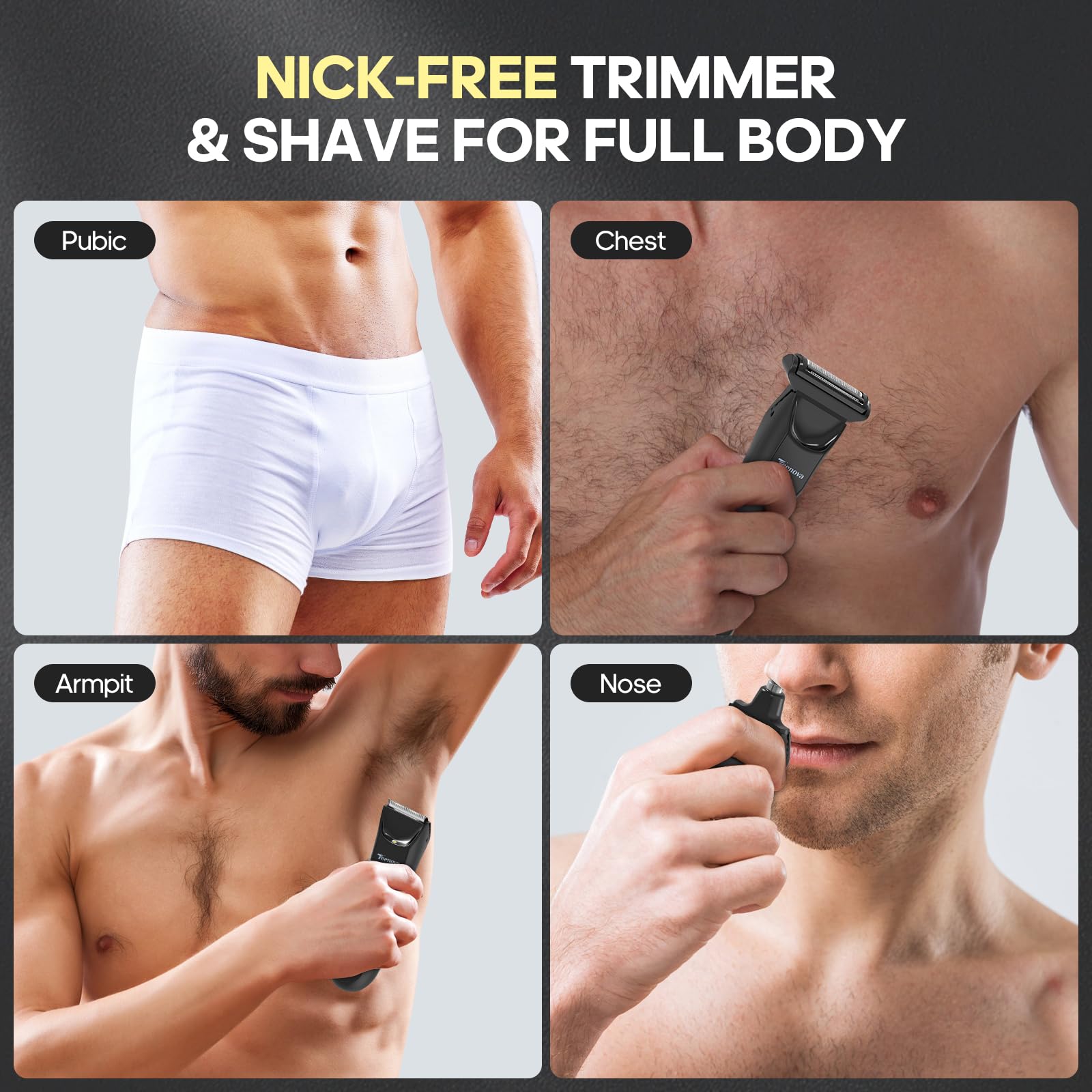 Manscape Body Hair Trimmer for Men, No Nick Pubic Bikini Trimmer for Women, 3 in 1 Versatile Groin Shaver with Nose Hair Trimmer, Cordless Dock Charging, LED Display, Wet/Dry Grommer (Black)