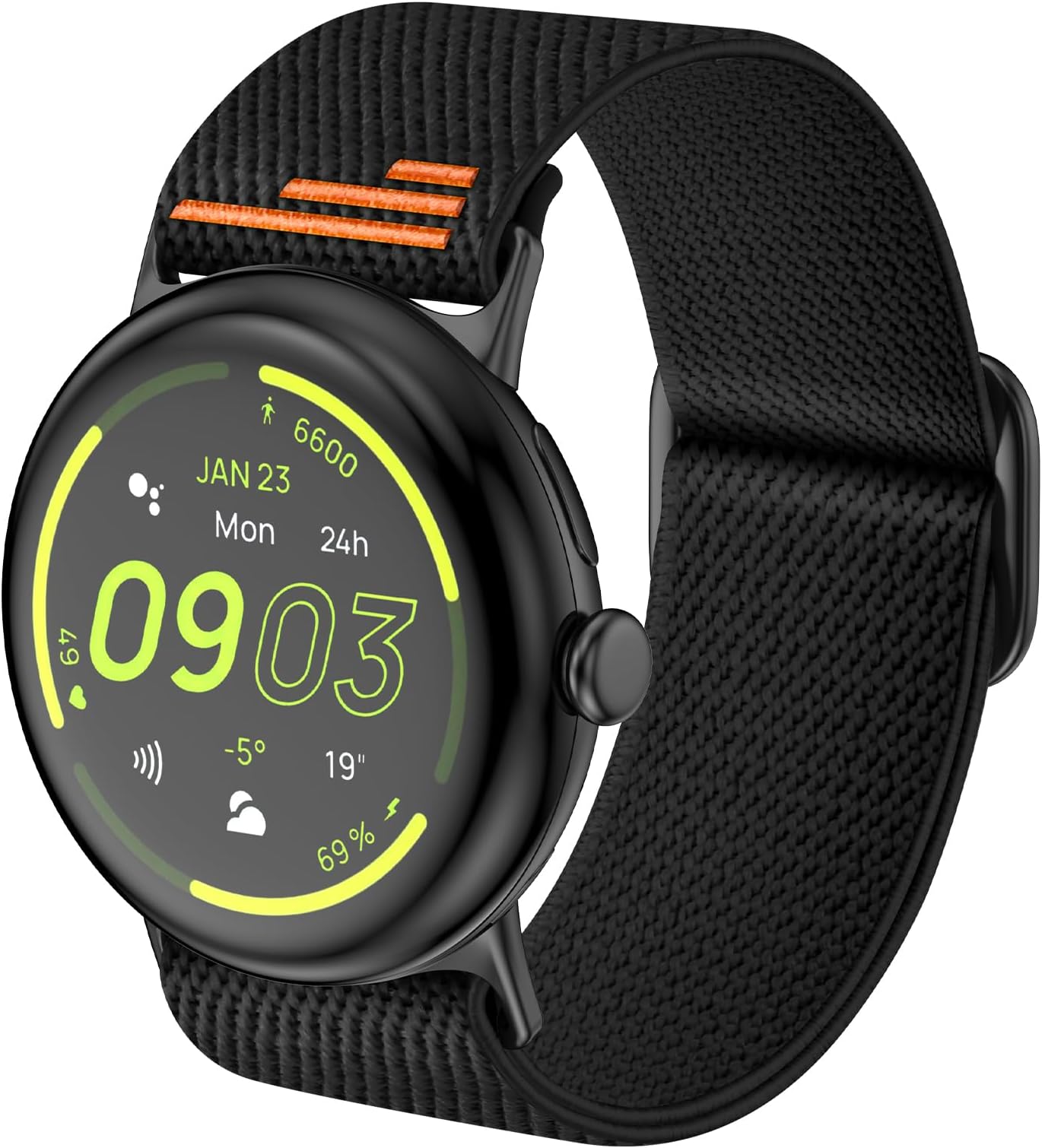 AMANECER Stretchy Nylon Band Compatible with Pixel Watch 3 45MM, Upgraded Metal Connector & Clasp Adjustable Elastic Sport Soft Braided Loop Breathable Strap for Google Smartwatch (Matte Black)