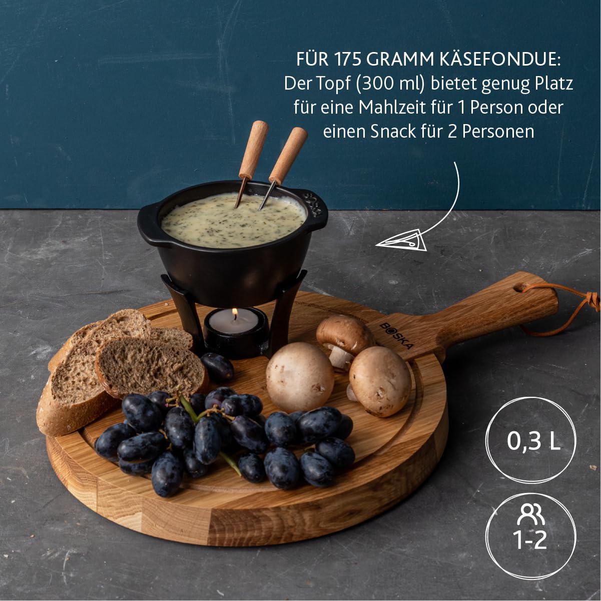 Boska Fondue-Set Party Mini/Für Käsefondue und Soße / 300 ml/Spülmaschinenfester Fonduetopf / 853553