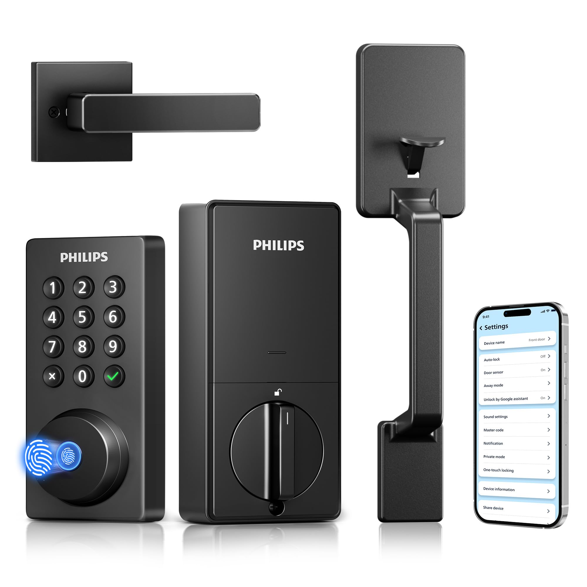 Photo 1 of Philips Wi-Fi Smart Door Lock with Handle Set, Keypad Deadbolt for Front Door, Fingerprint Keyless Entry Door Lock with App Remote Control, IP53 Waterproof, Auto Lock, Security Easy Installation