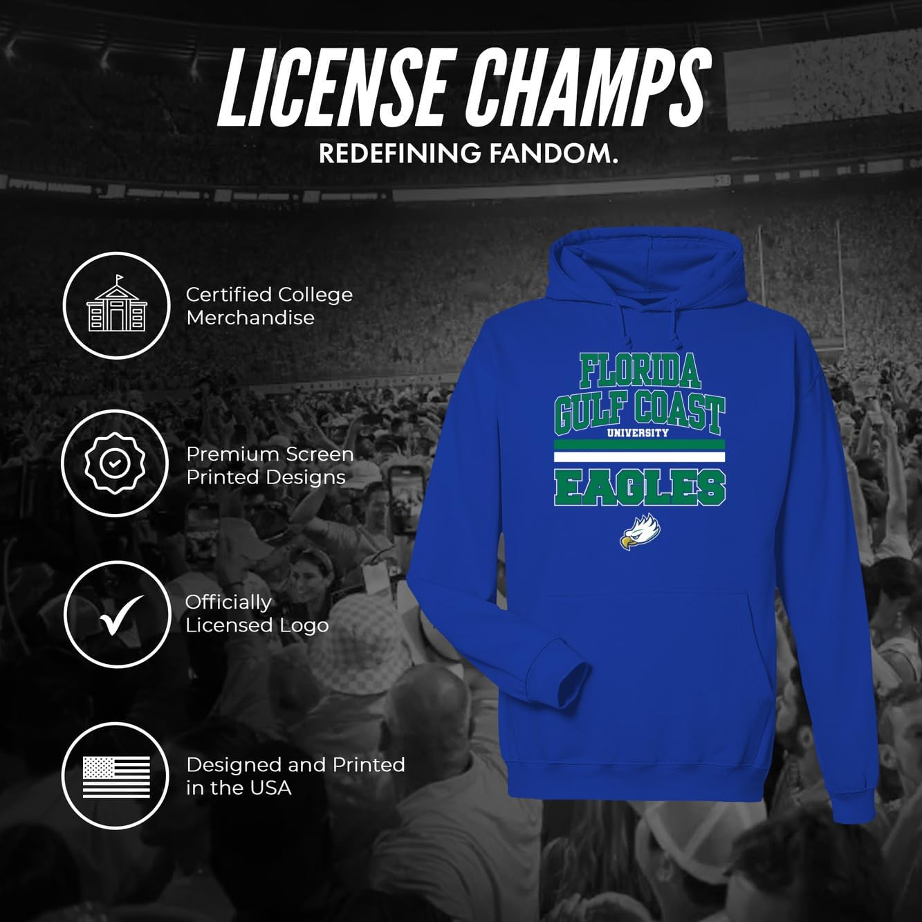 License Champs Hooded Sweatshirt | Official NCAA College Merch | Mens Womens Adult Hooded Sweatshirt | Mens Womens | Bar Logo