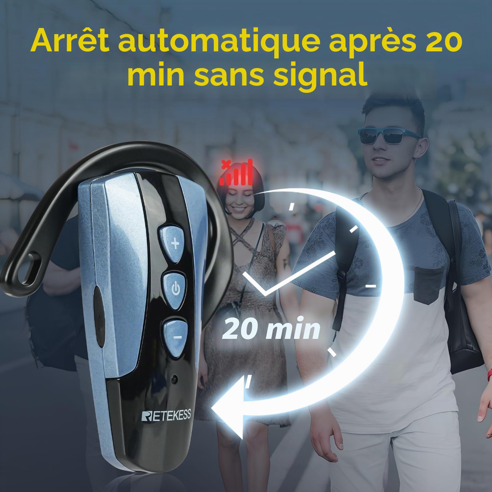 Retekess TT106S Système de Guide Touristique sans Fil, Récepteur à Crochet d'Oreille, 2.4G, Commande à Touche Unique, Port de Chargement USB, avec Sac de Rangement (2 Emetteurs, 20 Récepteurs)
