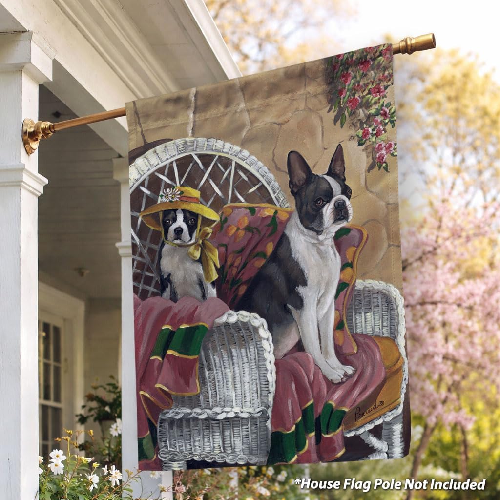 Flagology, Boston Terrier Patio Gems Spring House Flag 28” x 40”, Precious Pets Paintings, Outdoor Spring Decor, Decorative Dog Lover Flag