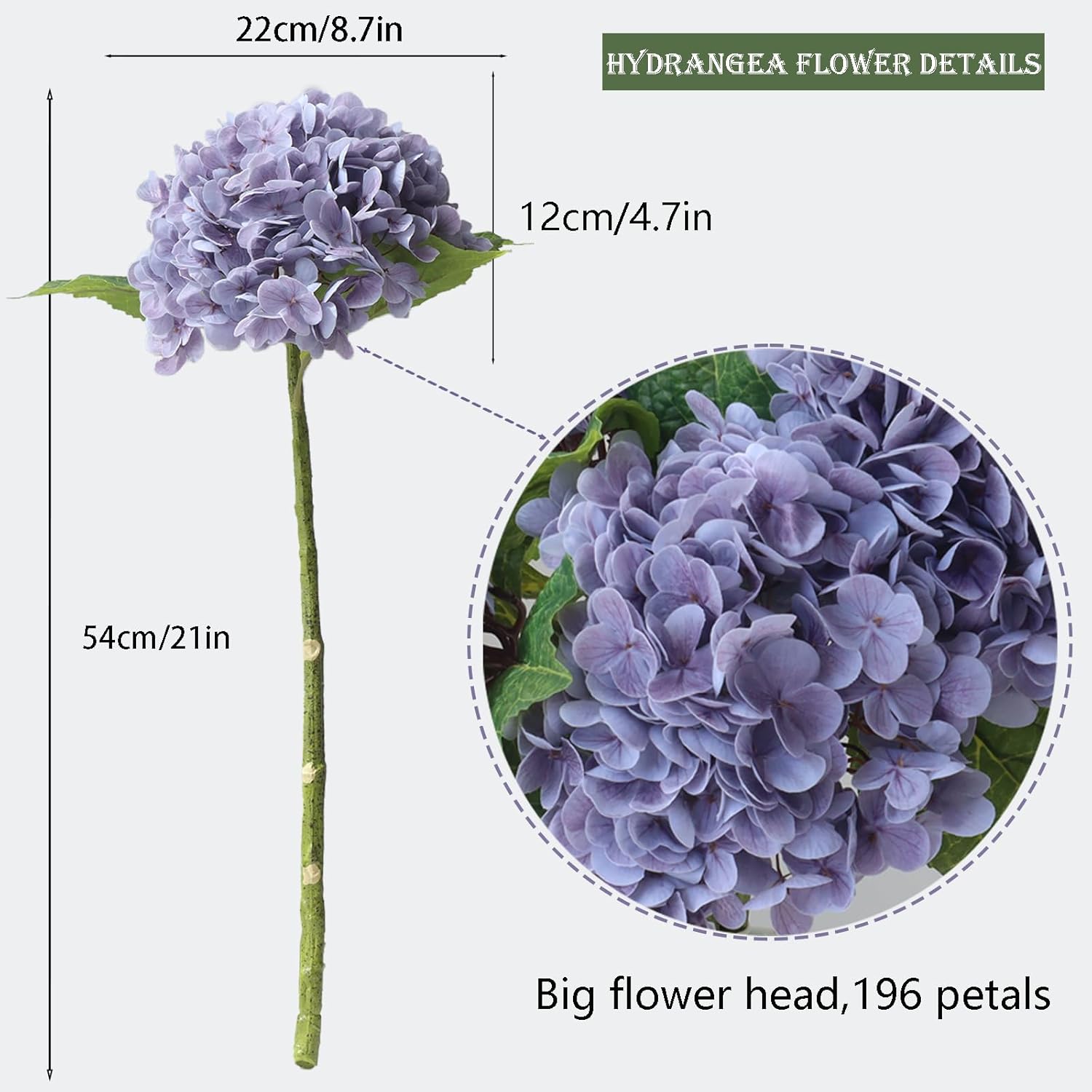 Buart 3PCS Long Stem Big Size Flowers Artificial Silk Hydrangea Lifelike Flowers Real Touch Purple Artificial Flowers Wedding Shower Bride Bouquets Office Living Room Table Decorations (21 Inch) - Image 2