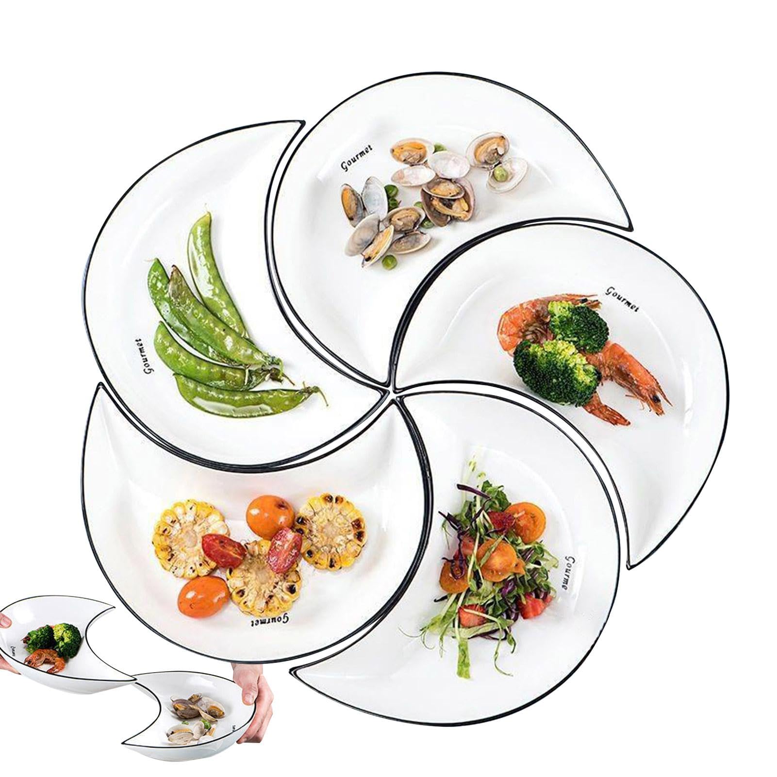 Dip-Schüssel-Set – Salatteller-Set, Dessertteller, Mondform, niedliches | Mondschale, kleines Essen, Tablett, tragbare Keramik-Servierschalen, 5er-Set für Steak, Pasta, Essgeschirr-Sets, 21 x 21 cm