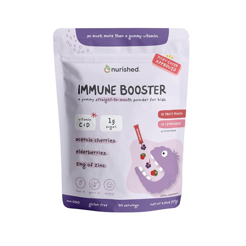 Nurished Suplemento para a imunidade infantil com sabugueiro, acerola, vitaminas C e D e zinco em pó - 30 porções