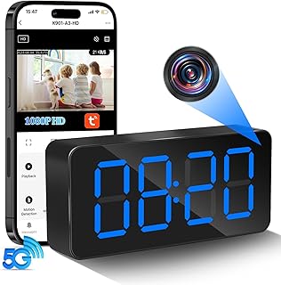 Nisanuki Caméra Espion WiFi, 5G/2,4G WiFi Mini Camera Cachée Réveil HD 1080P Caméra de Surveillance sans Fil Micro Camera ...