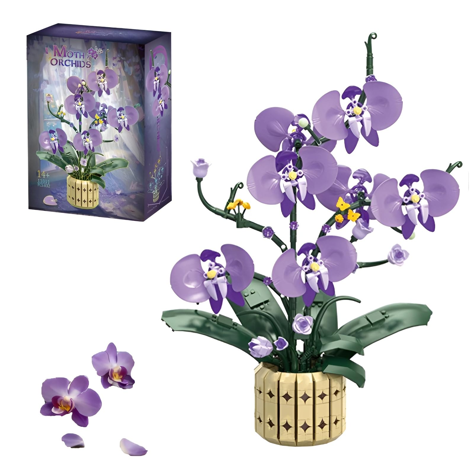 Lila Orchidee Blume Bausteine Bausatz, 832Stück Künstliche Blumensträuße Ziegel Set, Botanische Sammlung Modell für Haus Dekoration, Große Geschenke für Geburtstag und Jahrestag für Sie und Ihn(11011)