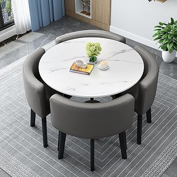 Round Conference Table Small Meeting Room Coffee Table Set with 4 Chair, Office Business Guest Reception Table, Simple Dining and Chair Set of 4 Leisure CombinationGray