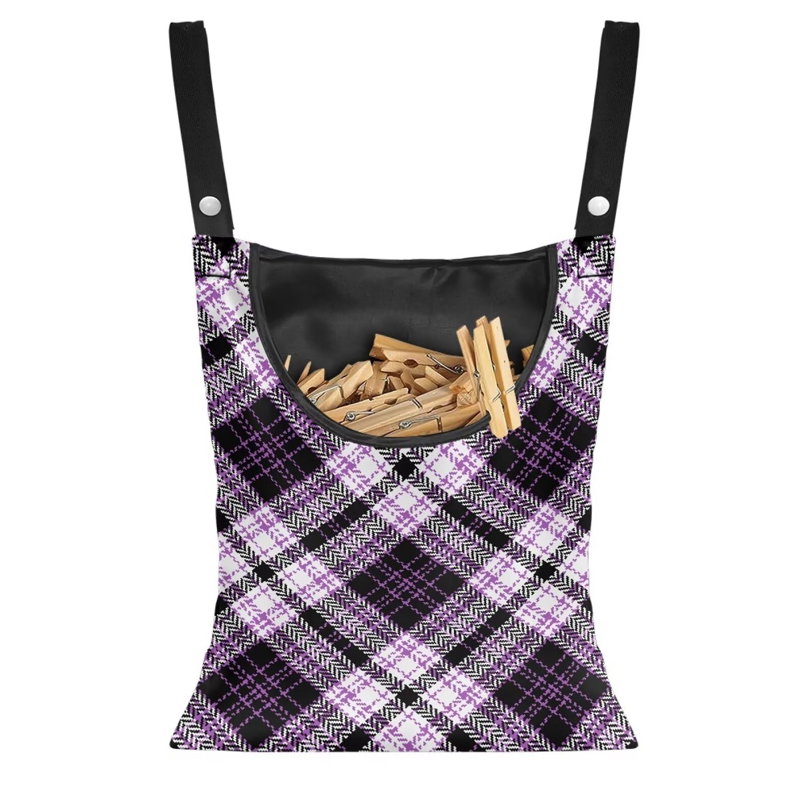 ZCFYGDX Strength Clothespin Bag 14.5x12 Inches - Commercial Quality Storage with Oversized Opening - Heavy Duty Polyester Construction with Reinforced Grommets Scottish Tartan Print Purple