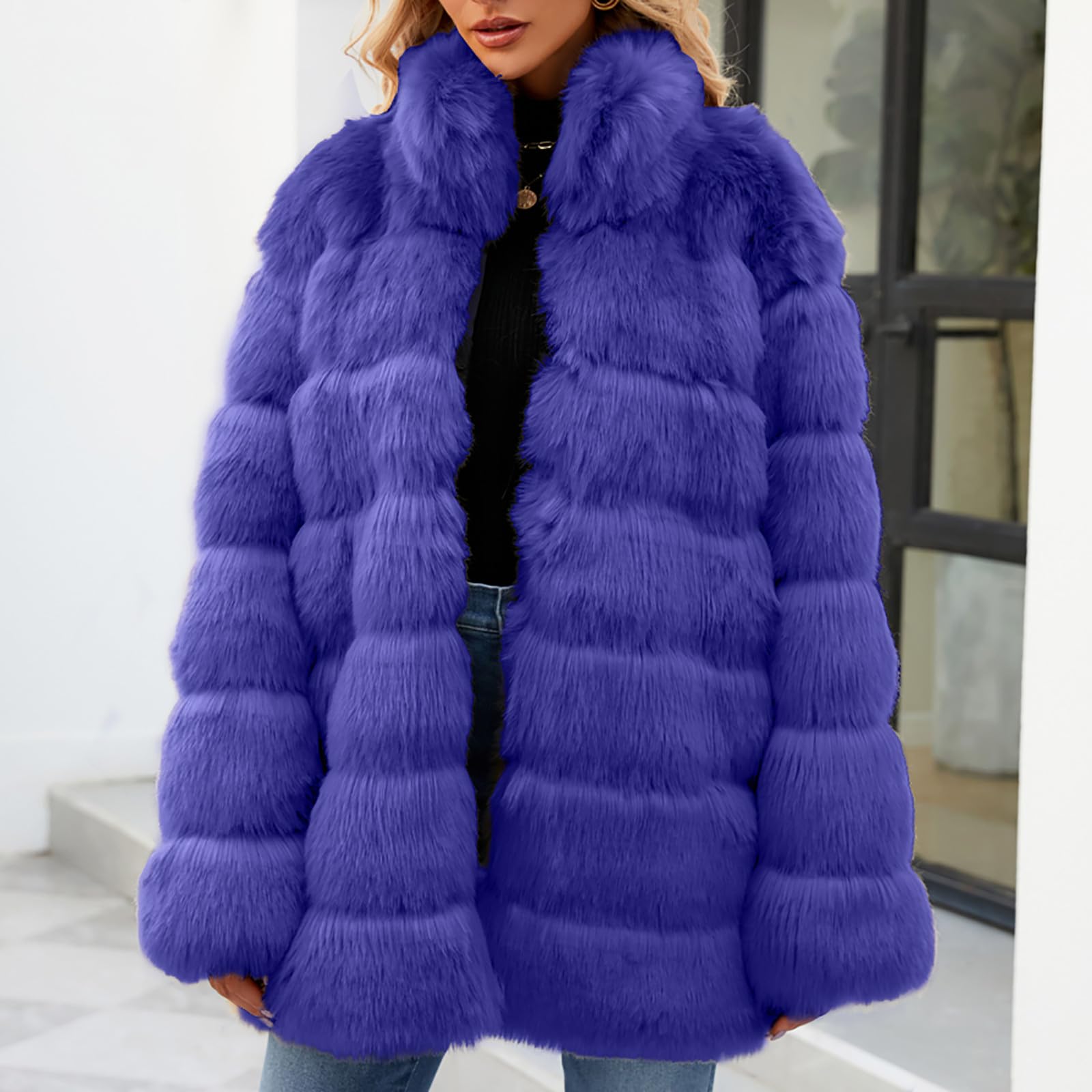 Pelzmantel Damen Felljacke Warm Kunstfell Jacke Kunstpelz Mantel Winter Winterjacke Kunstfellmantel Fleecejacke Kuscheljacke Flauschig Strickjacke Elegant Wintermantel Fellmantel Plüschjacke