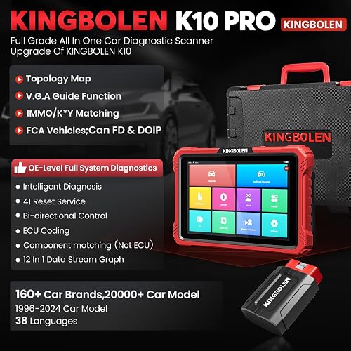 KINGBOLEN K10 PRO Car Diagnostic Tool,OE-Level Full System Bidirectional Scan Tool with ECU Coding,Topology Mapping,50+ Resets,V.A.G Guide,FCA,Renault,Can FD And DOIP,2 Years Update. - 2