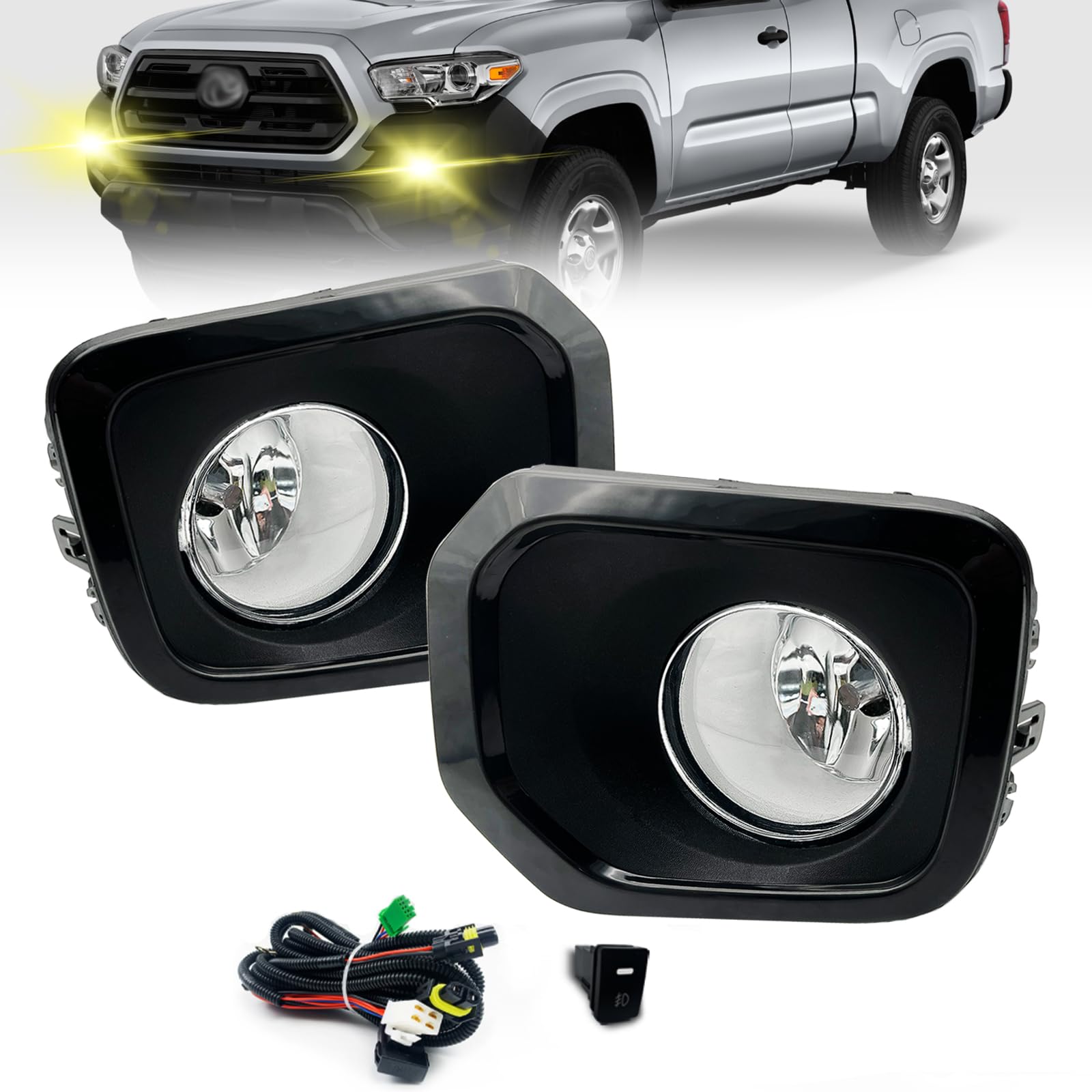 Fog Lights Assembly Kit for 2016 2017 2018 2019 2020 2021 2022 2023 Toyota Tacoma(Fits SR,SR5 Model Only), 1 Pair Bumper Driving Fog Lamps Set with H11 55W Halogen Bulbs