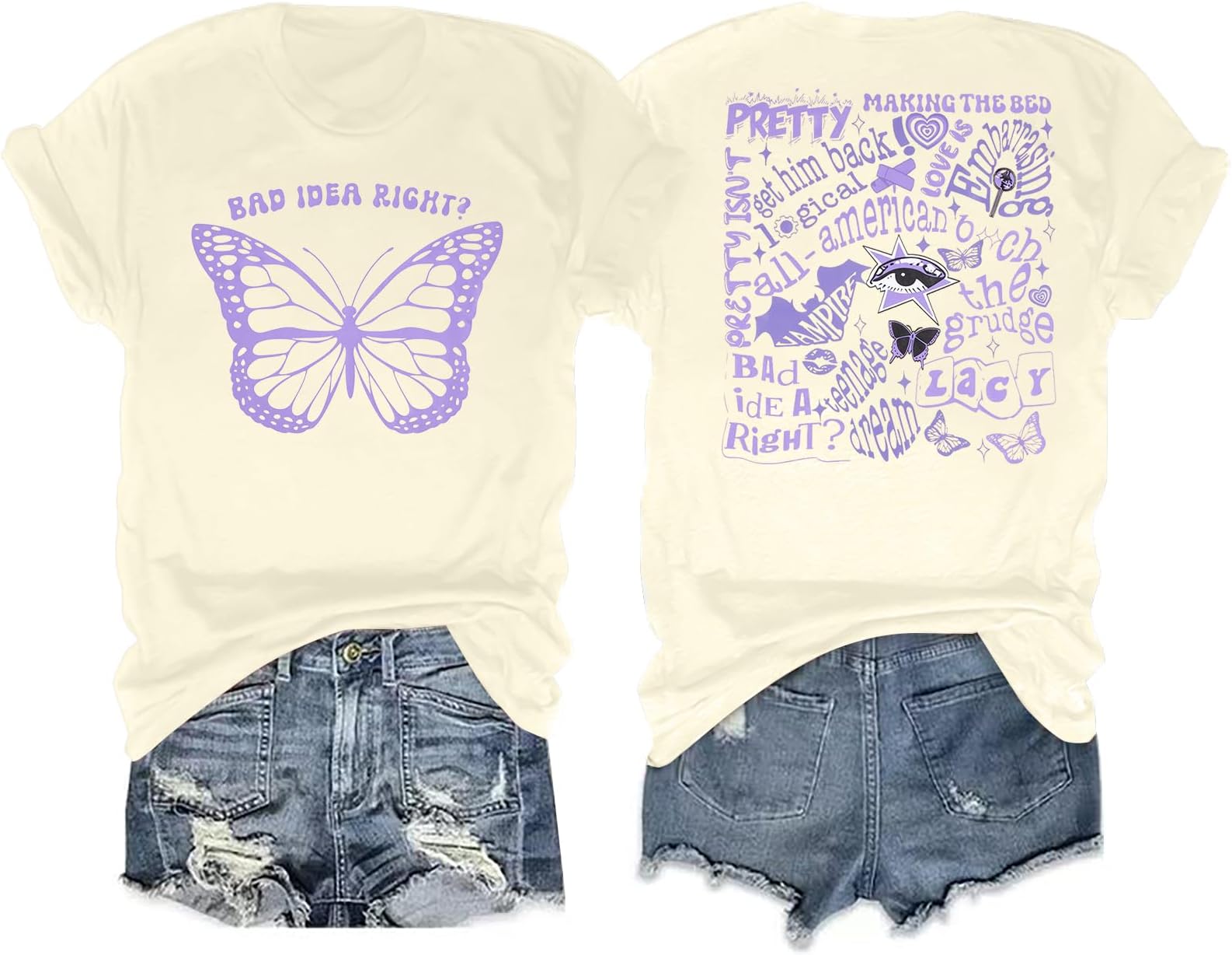 Bad Idea Right Shirts Women Butterfly Shirts Vintage Album Tshirts Music Merch Tee Concert Tour T-shirt