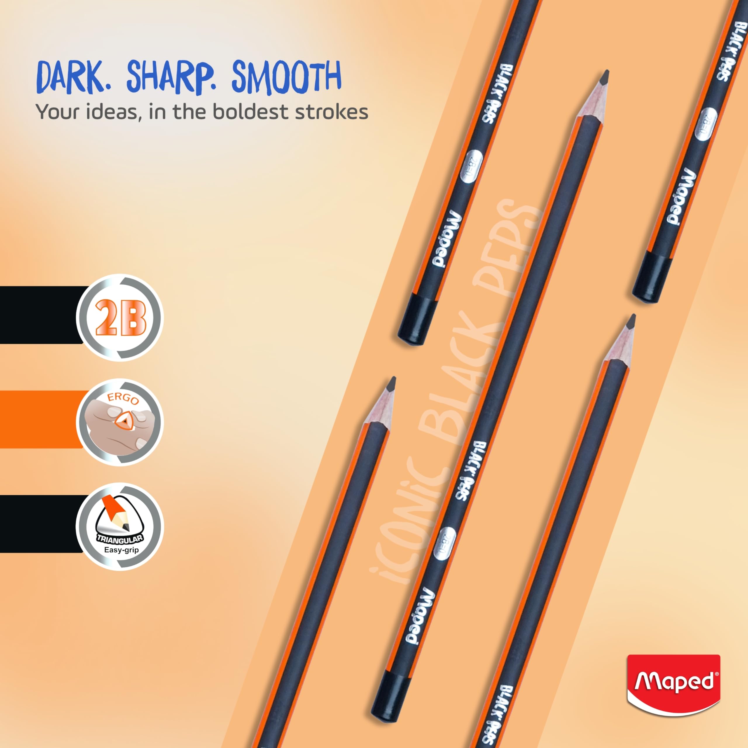 Maped Peps 2B Graphite Triangular Pencils - Pack of 3 -4 Maped Peps 2B Graphite Triangular Pencils - Pack of 3 -4