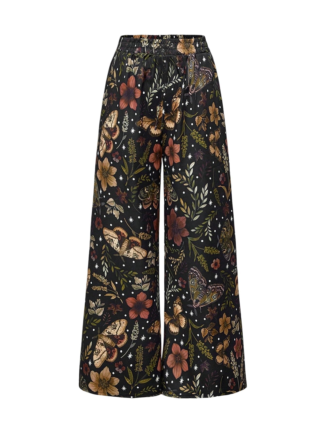 SweatyRocks Szerokie spodnie damskie, eleganckie kwiaty, szerokie nogawki, moda zimowa, spodnie damskie z gumowym ściągaczem, wygodne spodnie rekreacyjne