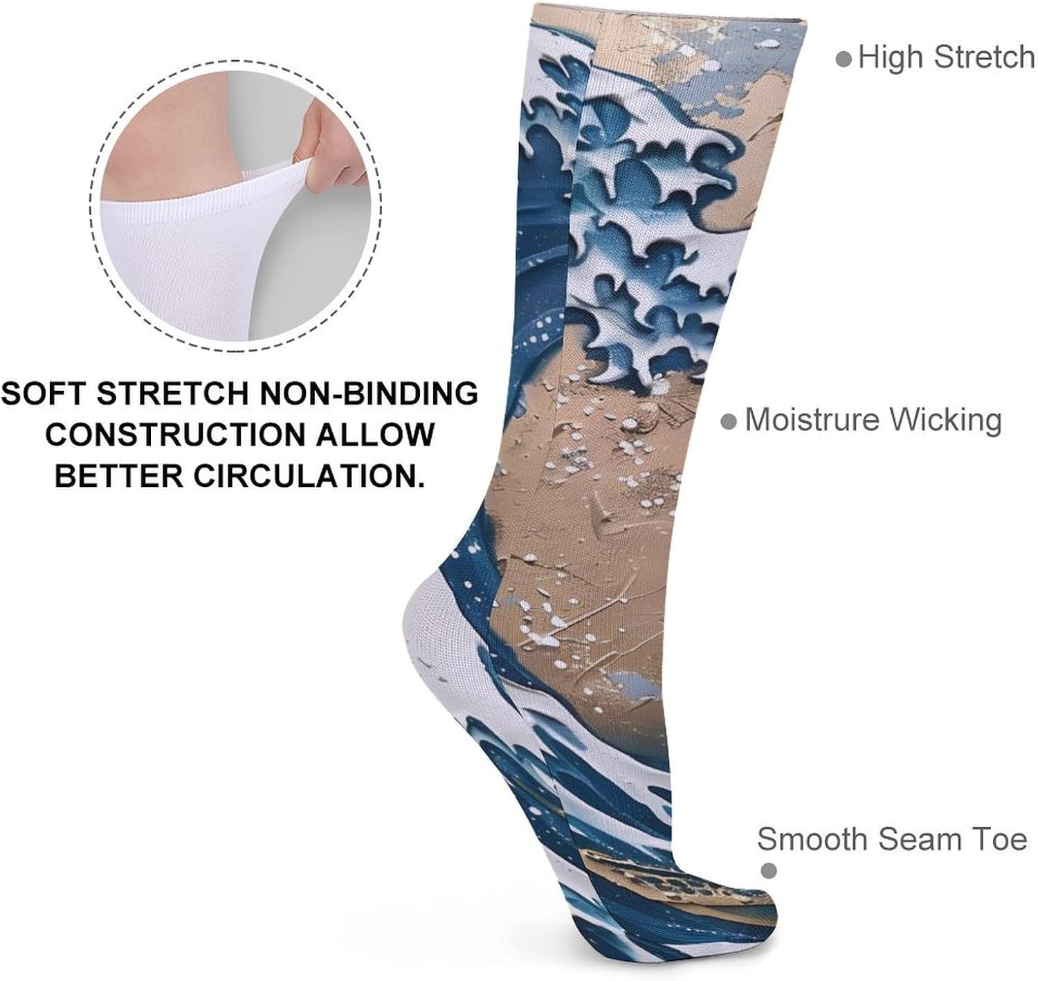 The Great Wave of Kanagawa Knee High Socks Casual Long Stockings Over Calf Sock Tube for Women Men