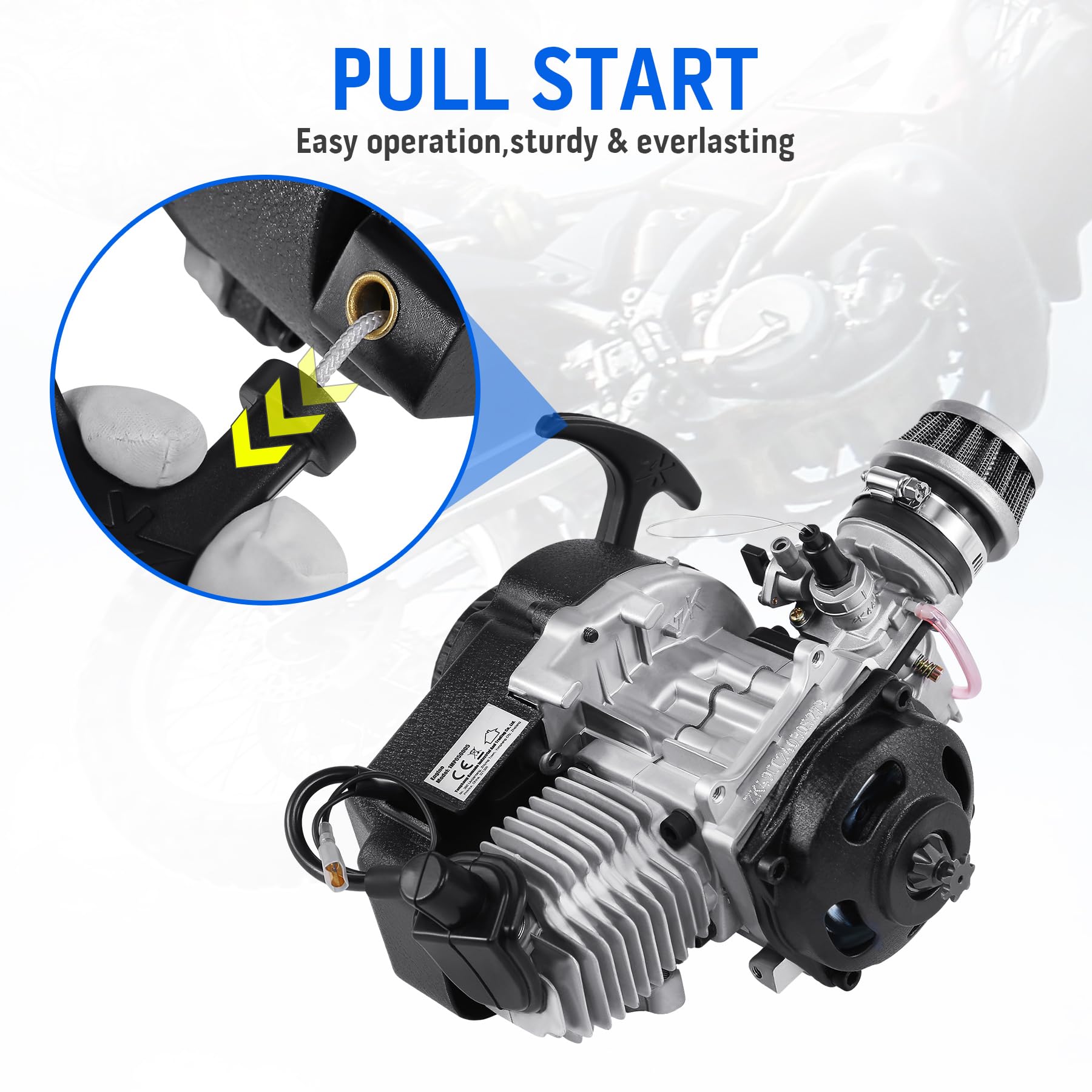 Samger 49CC 2 Stroke Mini Moto Engine Carb Pullstart Carb Carb Filtro aria Head Mini Motore per ATV Dirt Bike Quad Pocket Bike