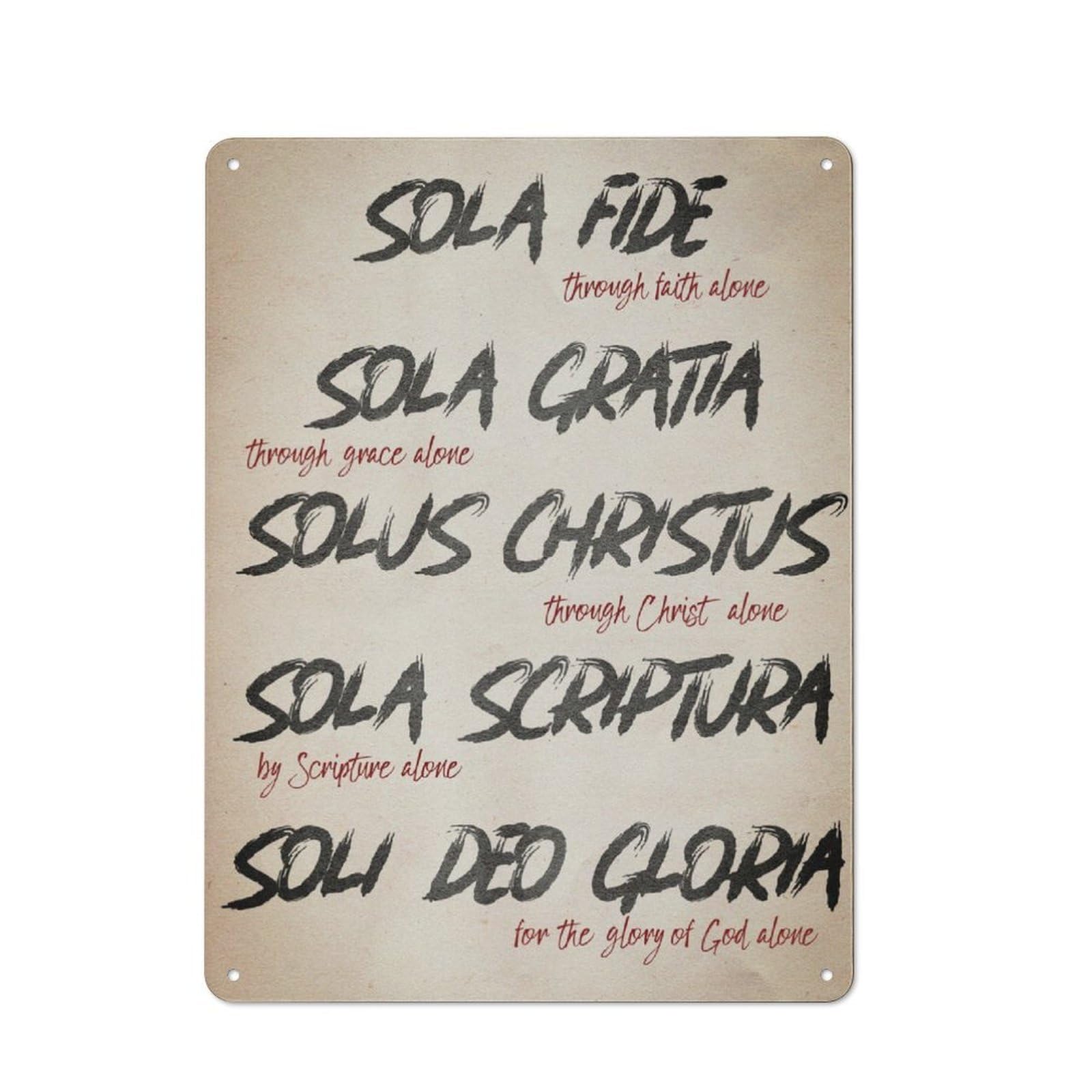 Metal Sign 40x30cm with Five Solas Print for Hallway Wall, Rustic Decor, for Wall Display Collectors