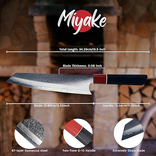 Miniatura 2 de Miyake Kiritsuke - Cuchillo de chef profesional de acero de Damasco japonés de 13.5 pulgadas, cuchillo de cocina de espiga completa, súper afilado,