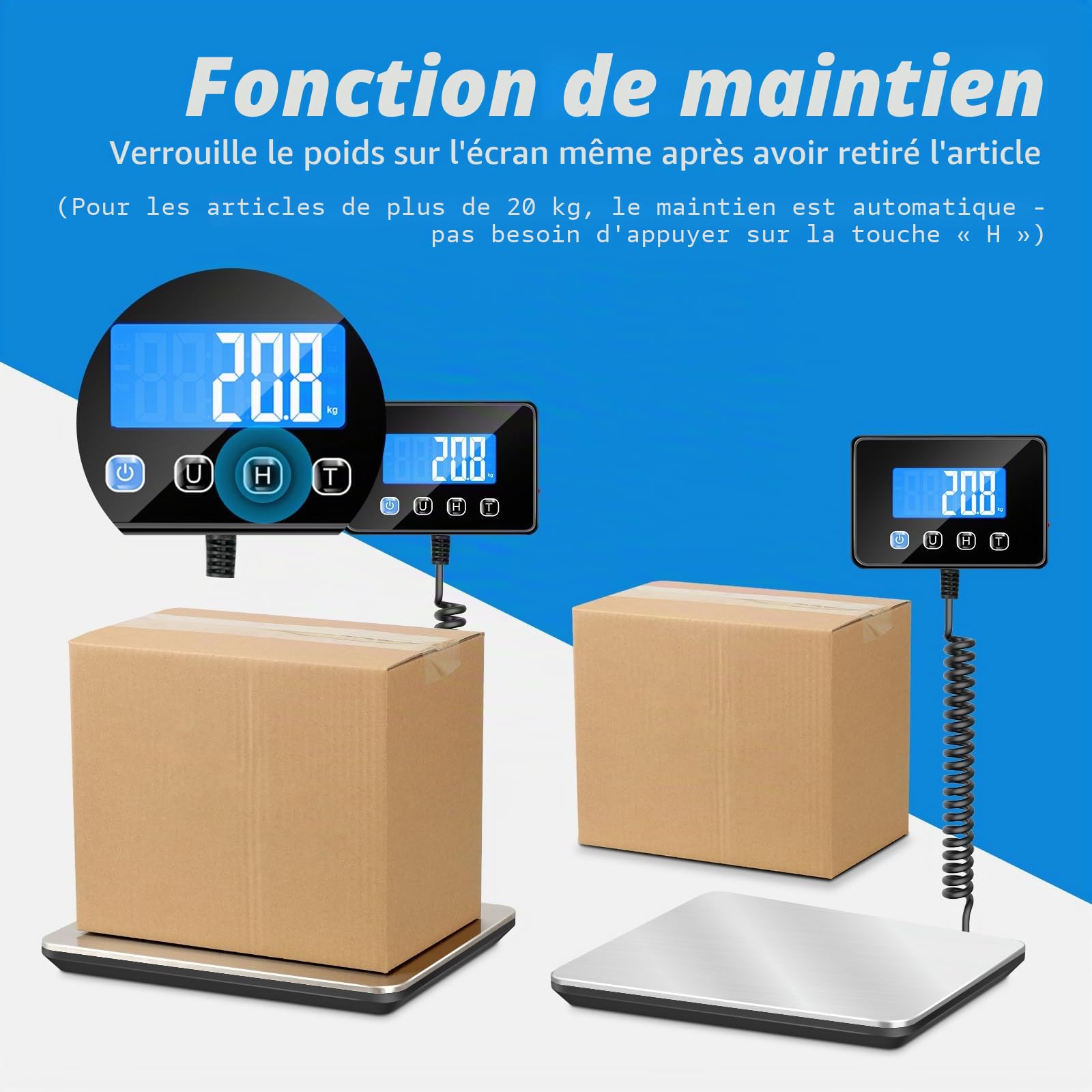 Balance Colis Numérique Haute Précision 200 kg/10 g avec Fonction Hold et Tare, Professionnelle pour Poste et Entreprises