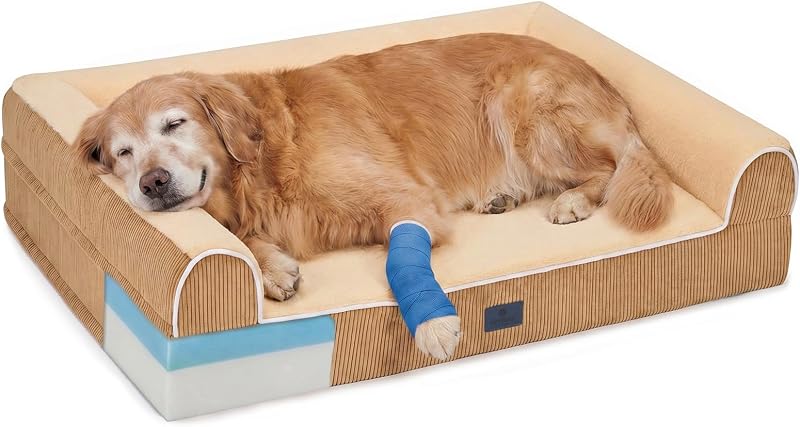 Veehoo Orthopedic Dog Beds Large Sized Dog, Extra Thick Supportive Dogs Couch with Waterproof Washable Cover, Large Comfort Pet Sofa with Ultra-Soft Faux Rabbit Fur