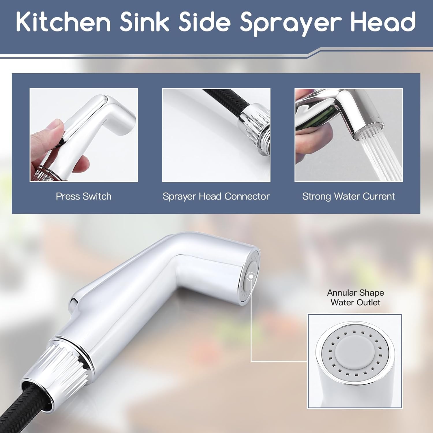 Kitchen Sink Hose Attachment Compatible with Moen Universal Kitchen Sprayer Replacement, Sink Sprayer Head with Hose and Holder, Sink Spray Attachment (Chrome)