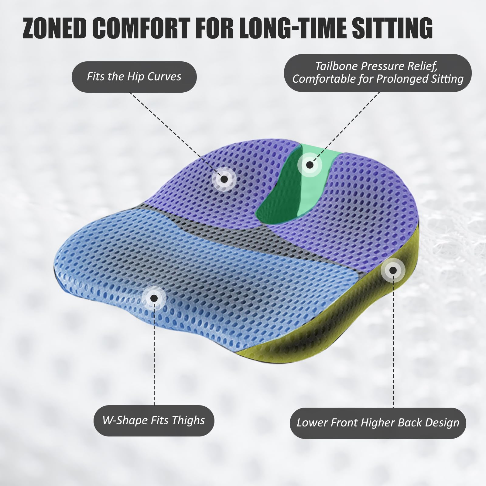 Cuscino ortopedico in memory foam per seggiolino auto, con infuso di gel, per sciatica e lombare, supporto lombare ergonomico per guida, sedia da ufficio, sedia a rotelle, auto, camion, ufficio
