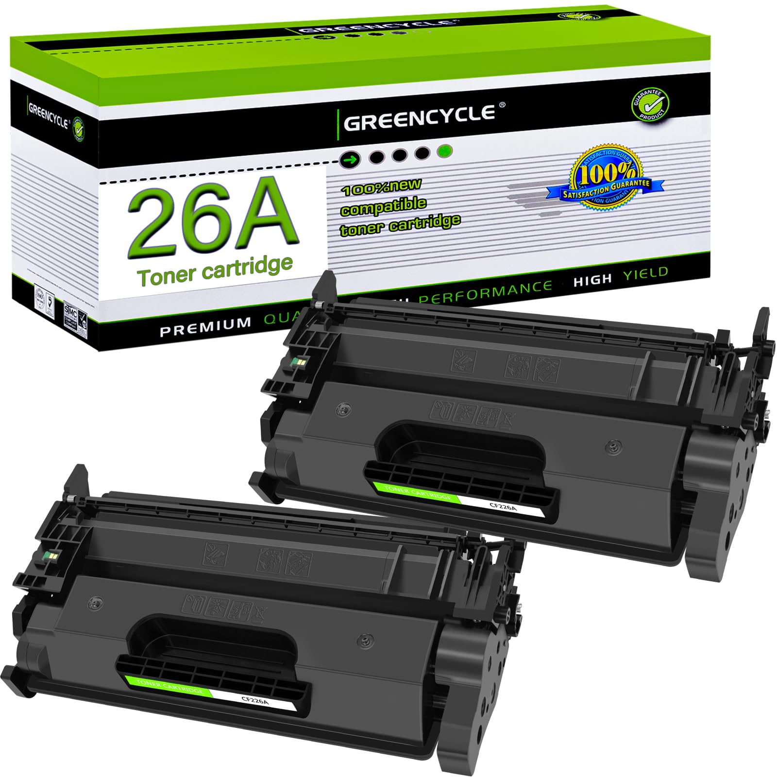 greencycleCompatible Toner Cartridge Replacement for HP 26A CF226A for Laserjet Pro M402n M402dn M402dw M402dne MFP M426fdw MFP M426fdn Printer (Black, 2-Pack)