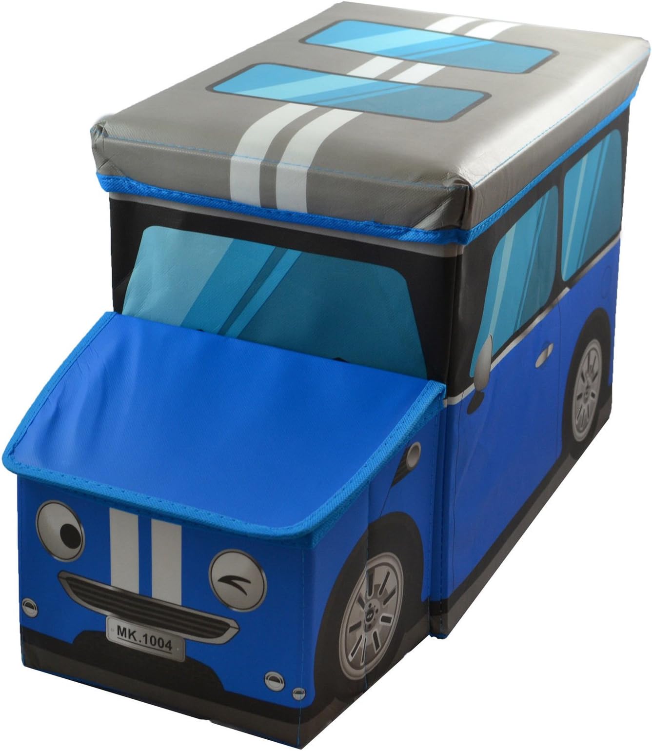 Toy Storage Ottoman Kids Toy Books Folding Chest Seat Play Box Bedroom Stool Car (Blue Minivan)