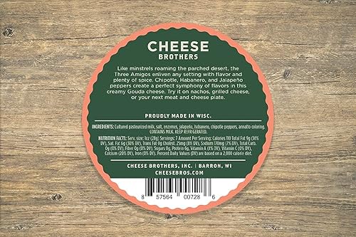 Miniatura 4 de Cheese Bros - Three Amigos Gouda Cheese  Fabricado en Wisconsin con chiles jalapeño, habanero y chipotle  Paquete de 4  6 onzas cada paquete