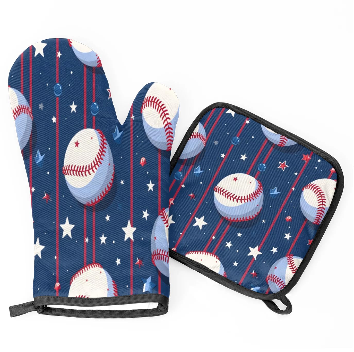 Striped Baseball Oven Mitts Kitchen Oven Gloves for Cooking Baking Heat Proof Lining Cotton Kitchen Potholder Mittens Pot Holders Hot Pads for Chef Women Men