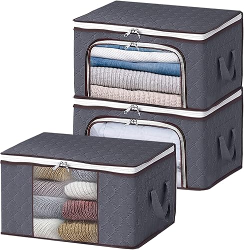 Bolsas de almacenamiento de ropa paquete de 3 plegables para organizar el dormitorio manta armario ropa edredón suéter organizador con asas