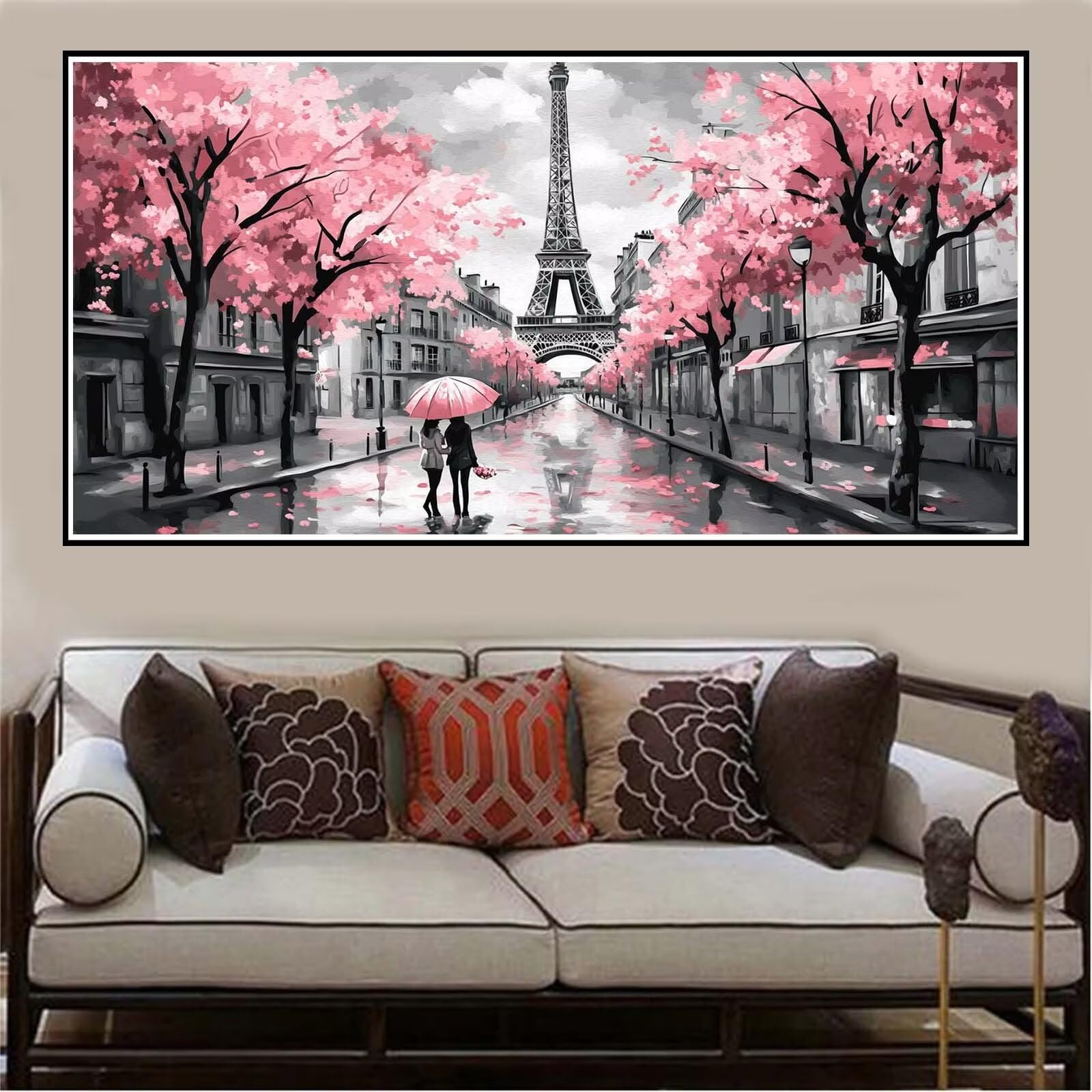 Malen Nach Zahlen Kirschblüten, Malen Nach Zahlen Erwachsene Eisenturm DIY Handgemalt Ölgemälde Kit für Anfänger Mit 3-Pinseln und Acrylfarbe, Kreativ Set für Erwachsene, Ohne Rahmen 120x60cm-1422